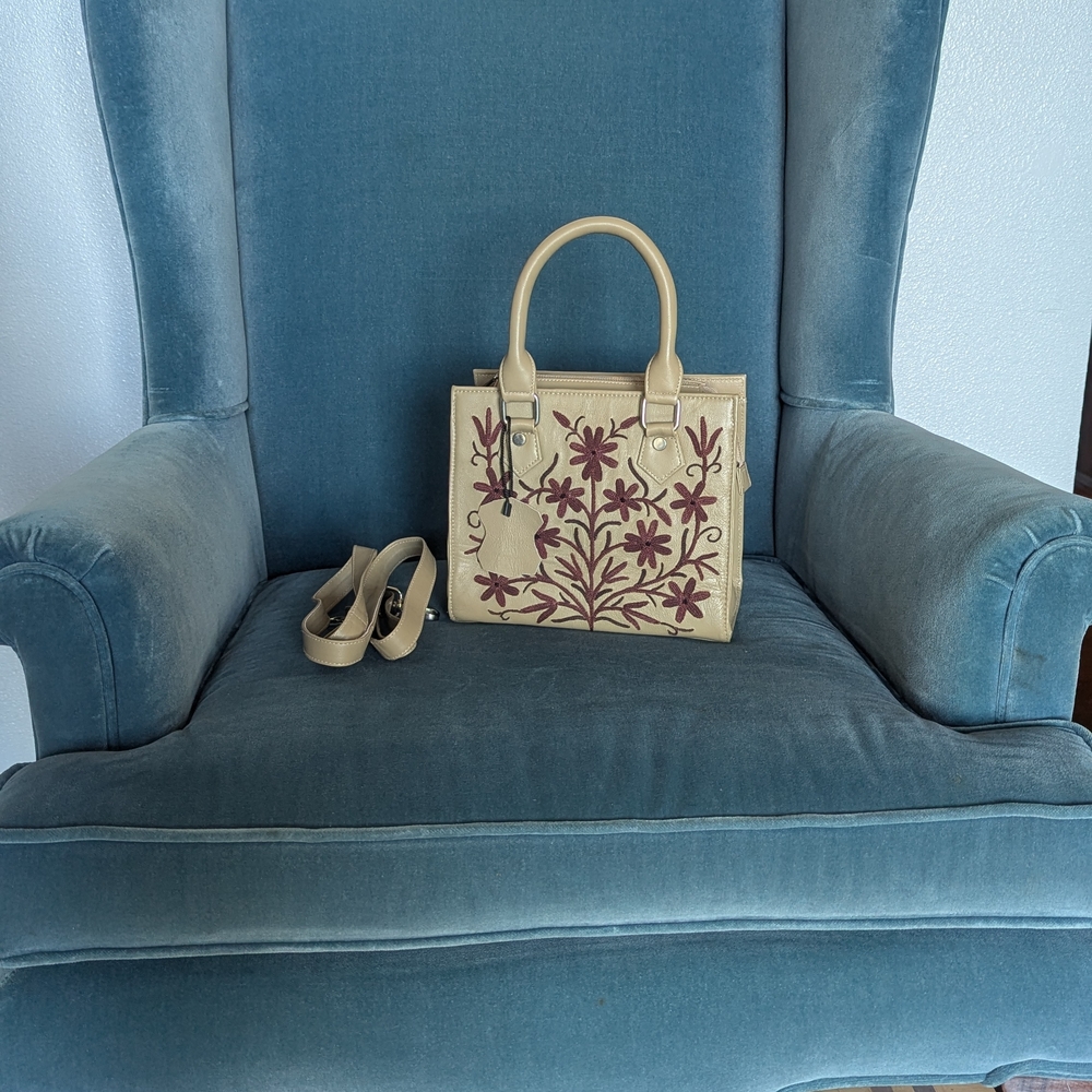 Chic Beige Floral Satchel
